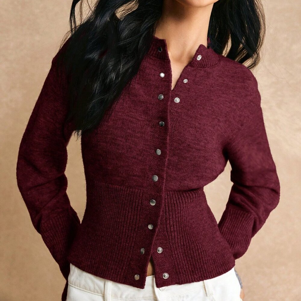 Burgundy Casual Women's Short Knit Cardigan